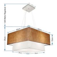 Lustre Pendente Duplo Quadrado Vivare Md-4344 Cúpula Em Tecido 45x35cm - Bivolt Palha-branco - 2