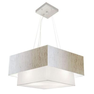 Lustre Pendente Duplo Quadrado Vivare Md-4345 Cúpula Em Tecido 60x50cm - Bivolt Linho-bege-branco 110v/220v