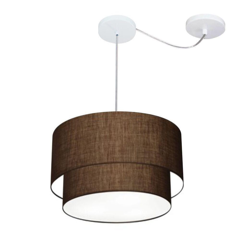 Lustre Pendente Duplo Cilíndrico Com Desvio Vivare Md-4364 Cúpula Em Tecido 40x35cm - Bivolt Café 127/220v - 1