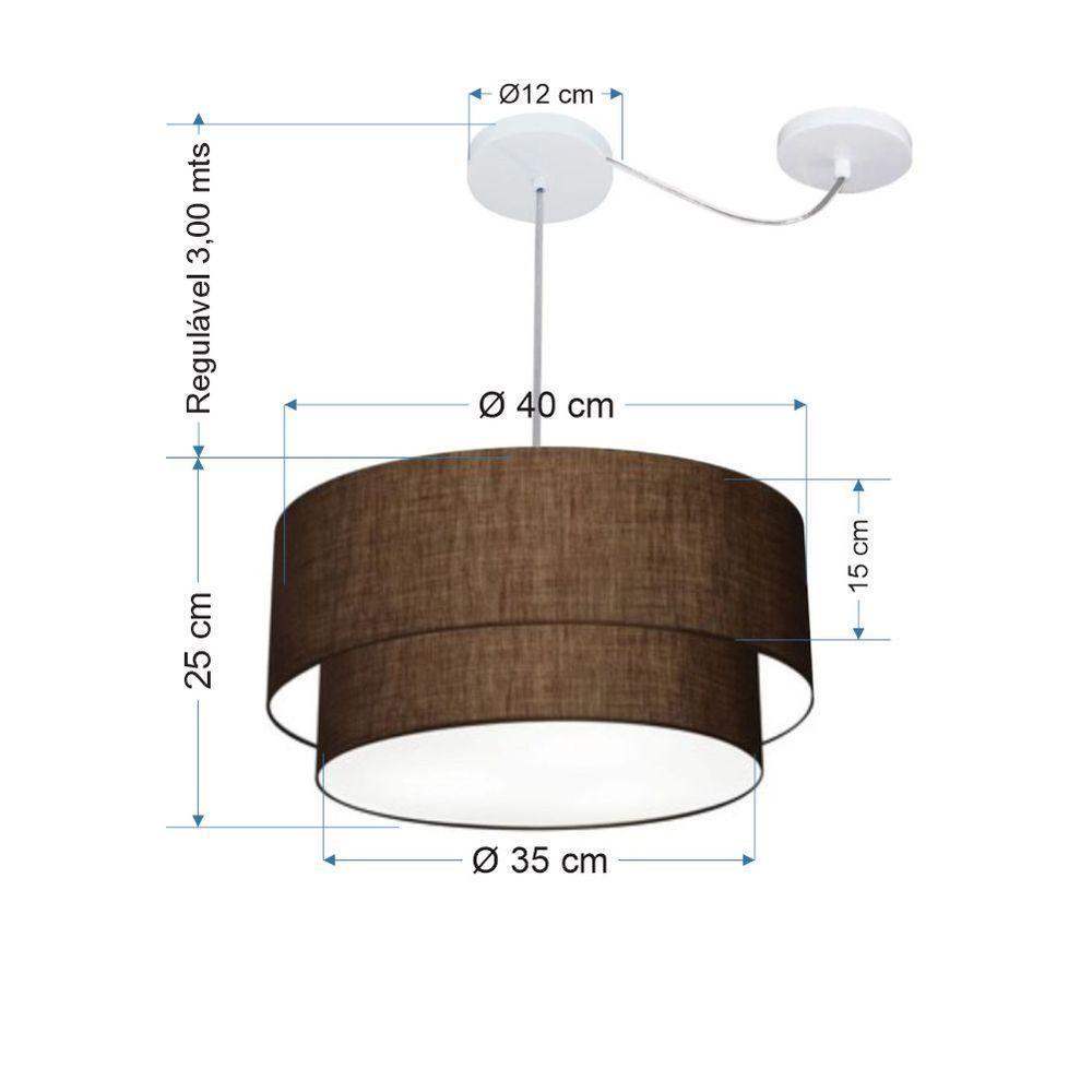 Lustre Pendente Duplo Cilíndrico Com Desvio Vivare Md-4364 Cúpula Em Tecido 40x35cm - Bivolt Café 127/220v - 2