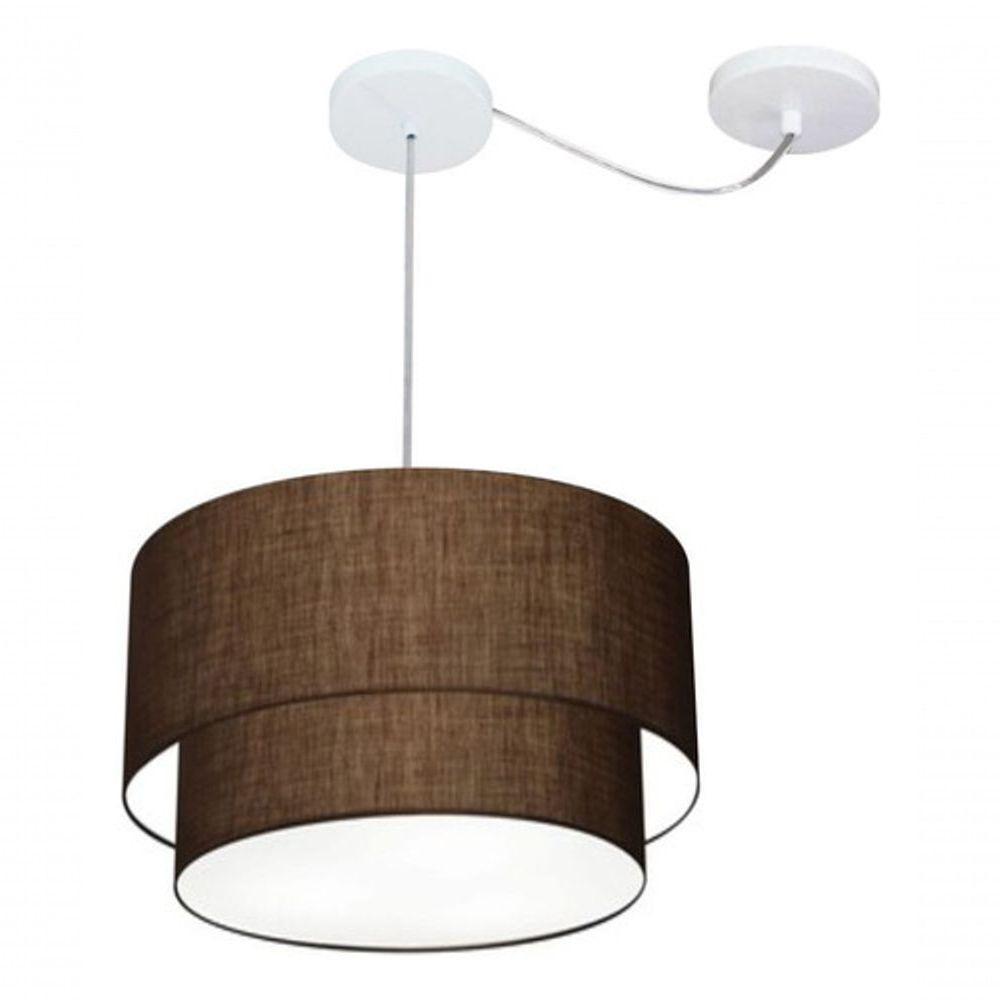 Lustre Pendente Duplo Cilíndrico Com Desvio Vivare Md-4364 Cúpula Em Tecido 40x35cm - Bivolt Café 127/220v - 4