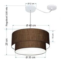 Lustre Pendente Duplo Cilíndrico Com Desvio Vivare Md-4364 Cúpula Em Tecido 40x35cm - Bivolt Café 127/220v - 5