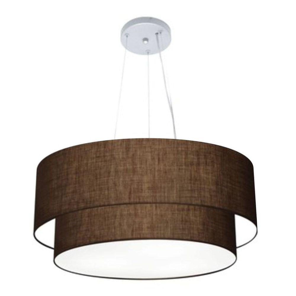 Lustre Pendente Duplo Cilíndrico Vivare Md-4371 Cúpula Tecido 80x70cm - Bivolt Café 127/220v - 1