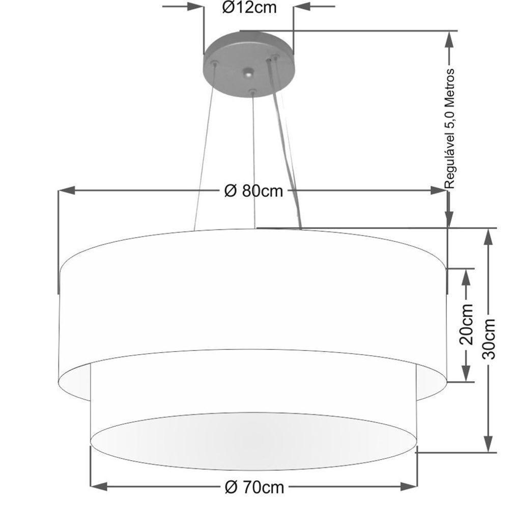 Lustre Pendente Duplo Cilíndrico Vivare Md-4371 Cúpula Tecido 80x70cm - Bivolt Café 127/220v - 2