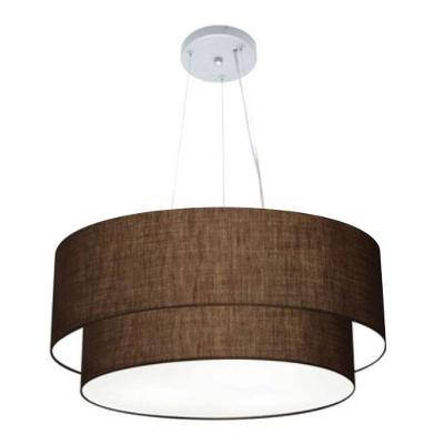 Lustre Pendente Duplo Cilíndrico Vivare Md-4371 Cúpula Tecido 80x70cm - Bivolt Café 127/220v