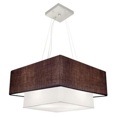 Lustre Pendente Duplo Quadrado Vivare Md-4345 Cúpula Em Tecido 60x50cm - Bivolt Café-branco 110v/220v