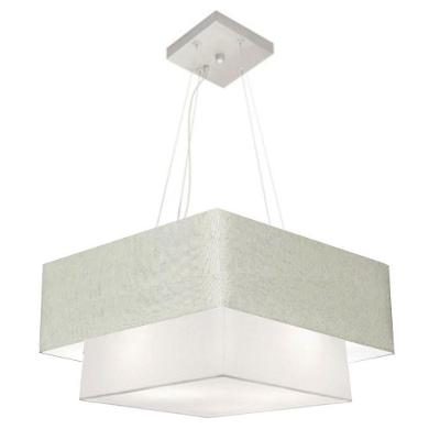 Lustre Pendente Duplo Quadrado Vivare Md-4345 Cúpula Em Tecido 60x50cm - Bivolt Rustico-cinza-branco 110v/220v