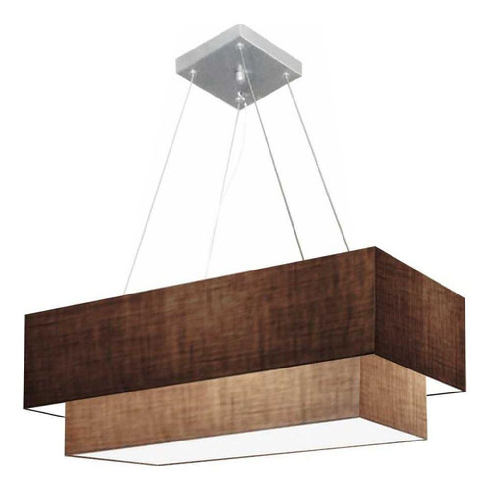 Lustre Pendente Duplo Retangular Vivare Md-4321 Cúpula Em Tecido 80x40cm X 70x30cm - Bivolt Café-palha 127/220v - 3