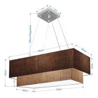 Lustre Pendente Duplo Retangular Vivare Md-4321 Cúpula Em Tecido 80x40cm X 70x30cm - Bivolt Café-palha 127/220v - 4