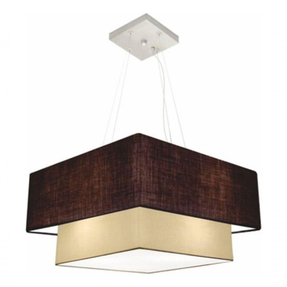 Lustre Pendente Duplo Quadrado Vivare Md-4344 Cúpula Em Tecido 45x35cm - Bivolt Café-bege - 1