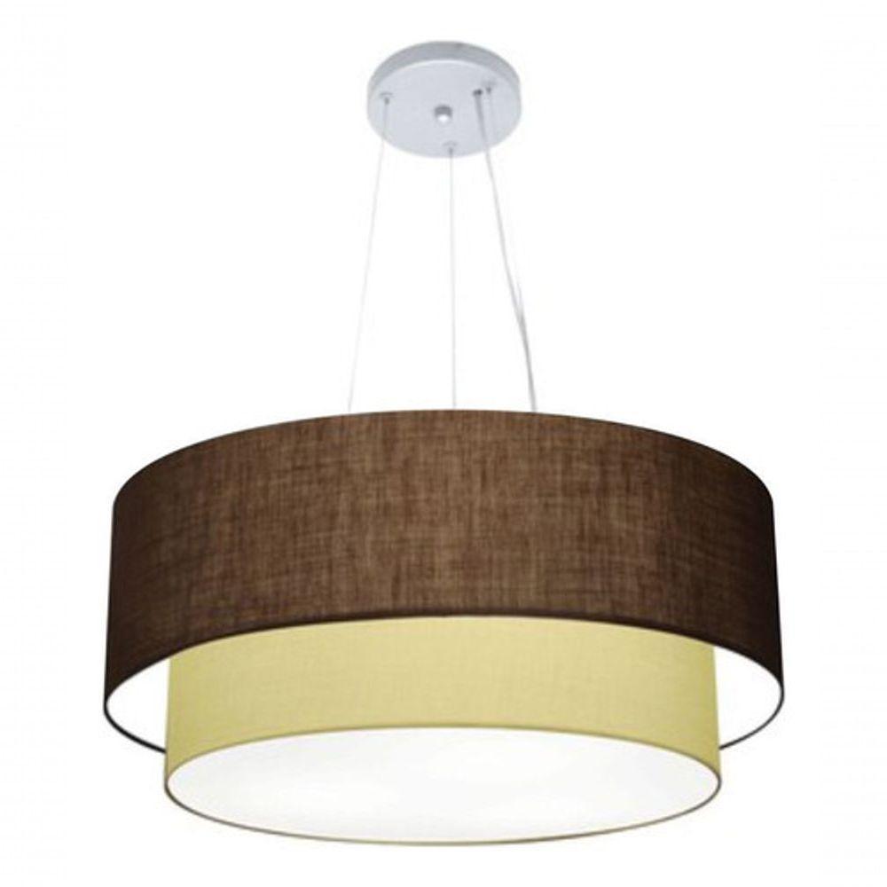 Lustre Pendente Duplo Cilíndrico Vivare Md-4171 Cúpula Em Tecido 80x70cm - Bivolt Café-algodão-crú 127/220v - 3