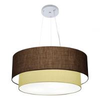 Lustre Pendente Duplo Cilíndrico Vivare Md-4171 Cúpula Em Tecido 80x70cm - Bivolt Café-algodão-crú 127/220v - 3