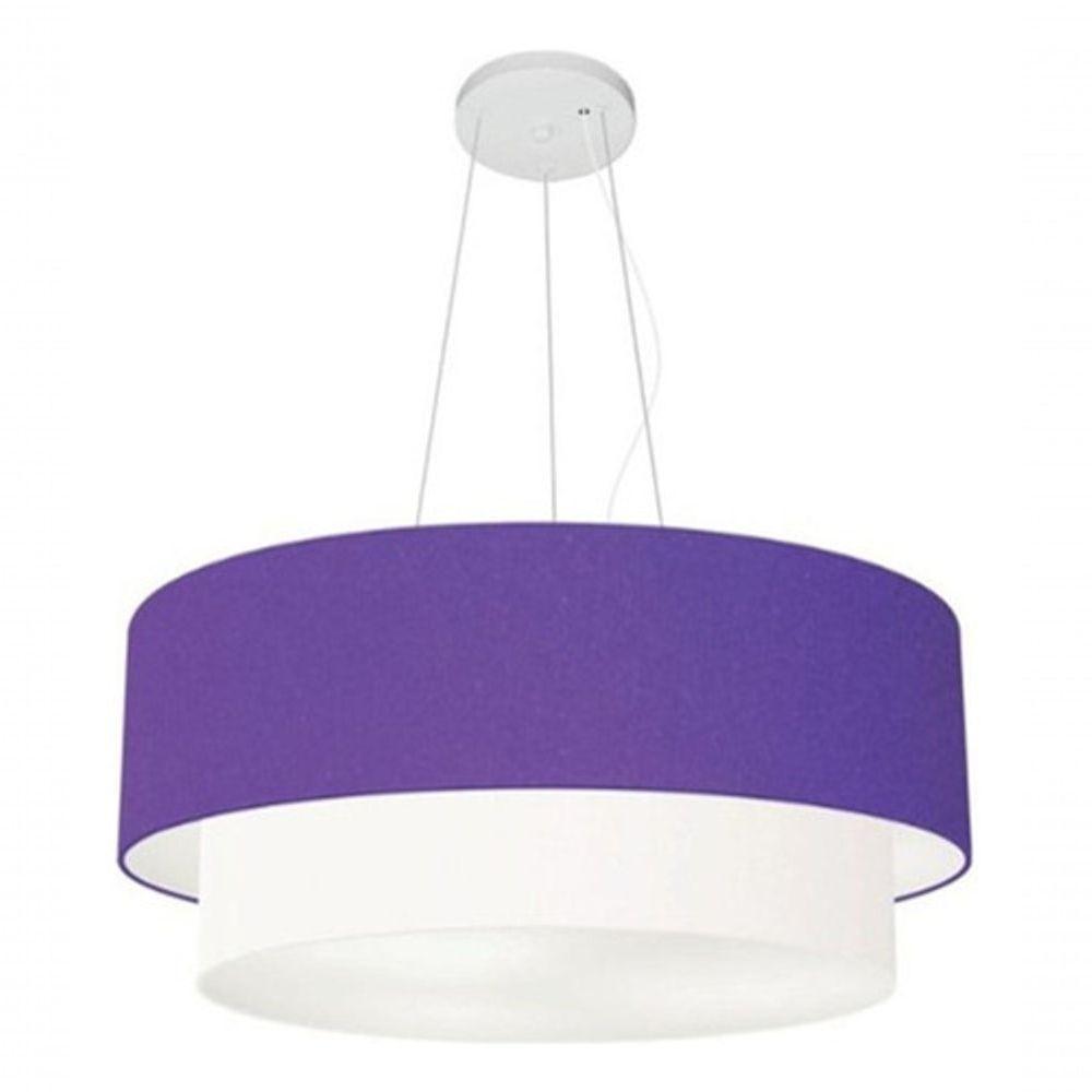 Lustre Pendente Duplo Cilíndrico Vivare Md-4371 Cúpula Em Tecido 80x70cm - Bivolt Roxo-branco 127/220v - 3