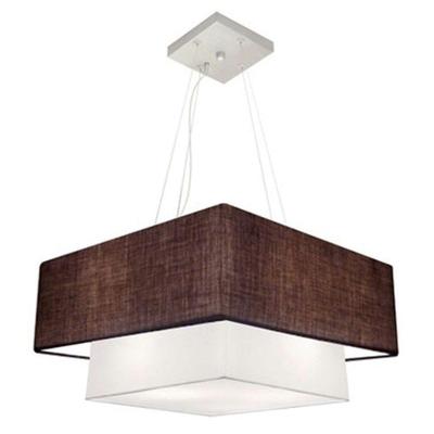 Lustre Pendente Duplo Quadrado Vivare Md-4346 Cúpula Em Tecido 70x60cm - Bivolt Café-branco 127/220v