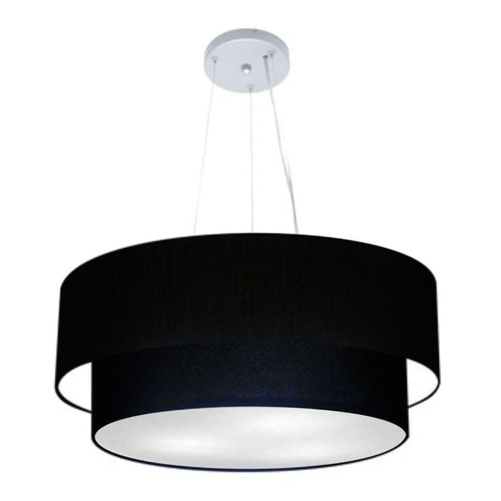 Lustre Pendente Duplo Cilíndrico Vivare Md-4370 Cúpula Em Tecido 55x50cm - Bivolt Preto 127/220v - 3