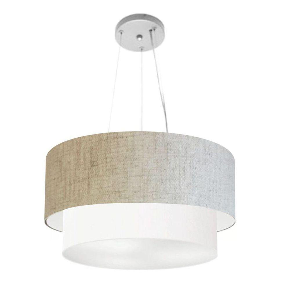 Lustre Pendente Duplo Cilíndrico Vivare Md-4369 Cúpula Em Tecido 45x40cm - Bivolt Rustico-bege-branco 127/220v - 1