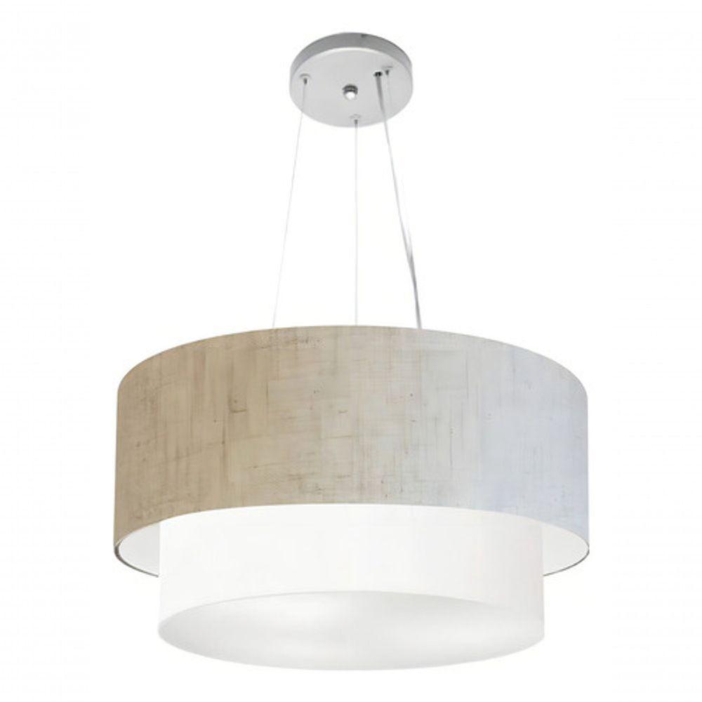 Lustre Pendente Duplo Cilíndrico Vivare Md-4369 Cúpula Em Tecido 45x40cm - Bivolt Rustico-bege-branco 127/220v - 3