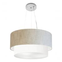 Lustre Pendente Duplo Cilíndrico Vivare Md-4369 Cúpula Em Tecido 45x40cm - Bivolt Rustico-bege-branco 127/220v - 3