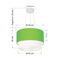Lustre Pendente Duplo Cilíndrico Vivare Md-4369 Cúpula Tecido 45x40cm - Bivolt Verde-limão-branco 127/220v - 2