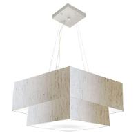 Lustre Pendente Duplo Quadrado Vivare Md-4345 Cúpula Em Tecido 60x50cm - Bivolt Linho Bege 110v/220v - 1