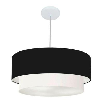 Lustre Pendente Duplo Cilíndrico Vivare Md-4353 Cúpula Tecido 60x50cm - Bivolt Preto-branco 127/220v