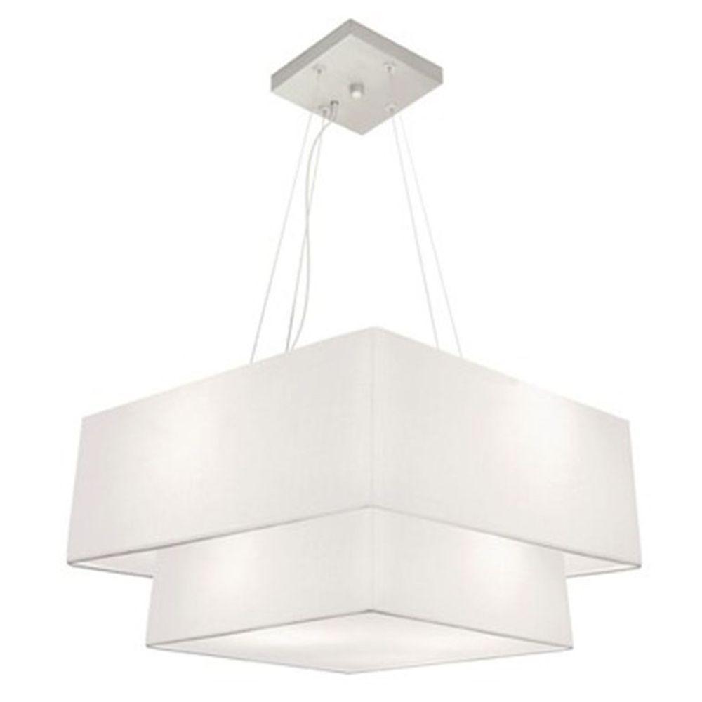 Lustre Pendente Duplo Quadrado Vivare Md-4345 Cúpula Em Tecido 60x50cm - Bivolt Branco 110v/220v - 1