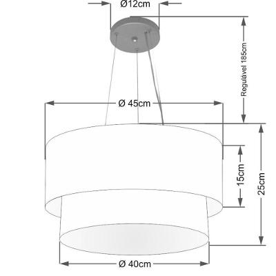 Lustre Pendente Duplo Cilíndrico Vivare Md-4369 Cúpula Em Tecido 45x40cm - Bivolt Palha 127/220v