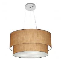 Lustre Pendente Duplo Cilíndrico Vivare Md-4369 Cúpula Em Tecido 45x40cm - Bivolt Palha 127/220v - 3