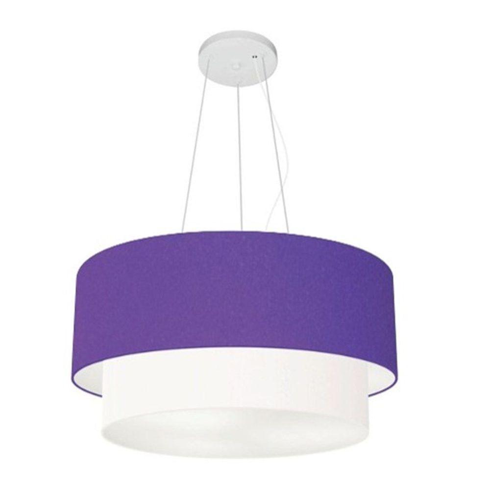 Lustre Pendente Duplo Cilíndrico Vivare Md-4369 Cúpula Tecido 45x40cm - Bivolt Roxo-branco 127/220v - 1