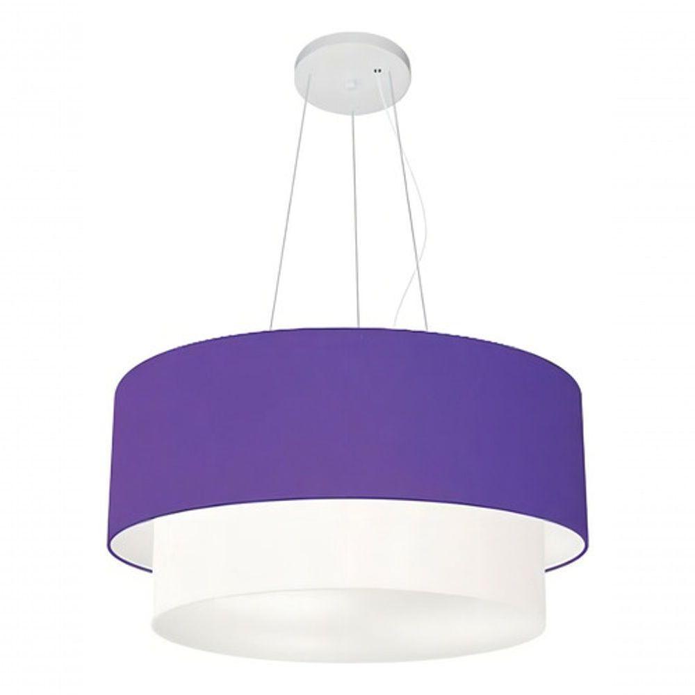 Lustre Pendente Duplo Cilíndrico Vivare Md-4369 Cúpula Tecido 45x40cm - Bivolt Roxo-branco 127/220v - 4