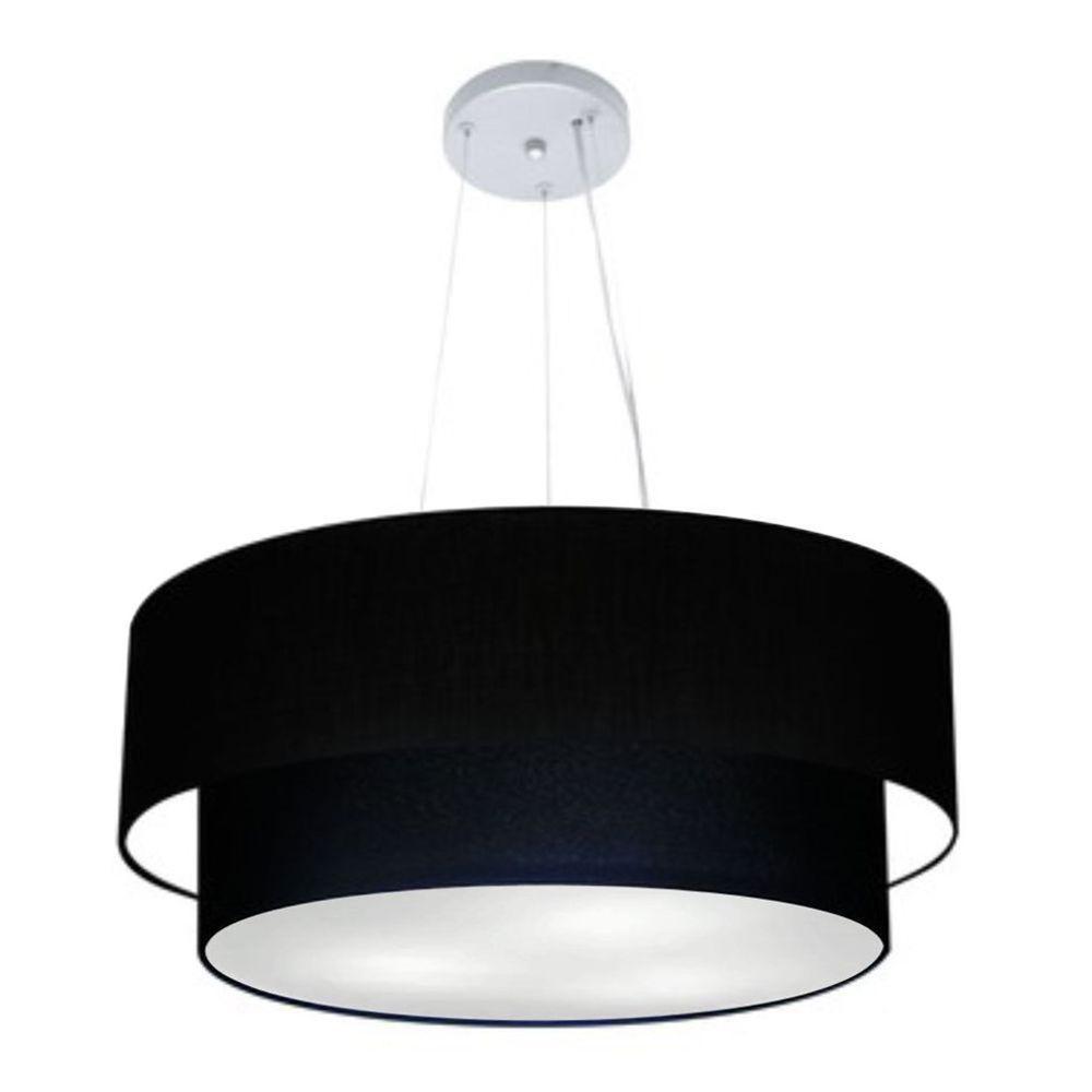 Lustre Pendente Duplo Cilíndrico Vivare Md-4385 Cúpula Tecido 90x80cm - Bivolt Preta 127/220v - 1