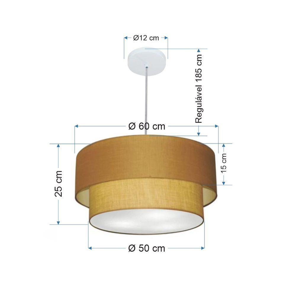 Lustre Pendente Duplo Cilíndrico Vivare Md-4353 Cúpula Em Tecido 60x50cm - Bivolt Palha 127/220v - 2