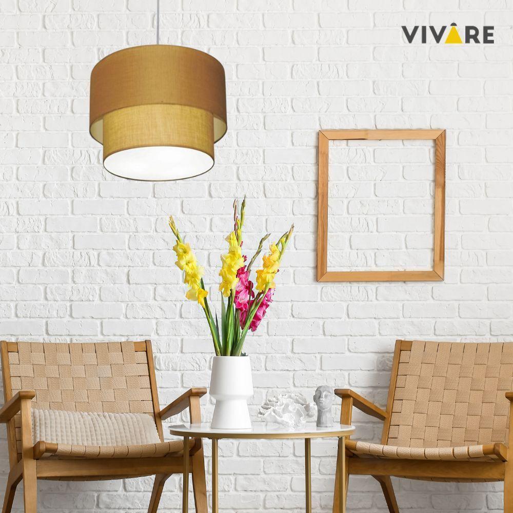 Lustre Pendente Duplo Cilíndrico Vivare Md-4353 Cúpula Em Tecido 60x50cm - Bivolt Palha 127/220v - 3