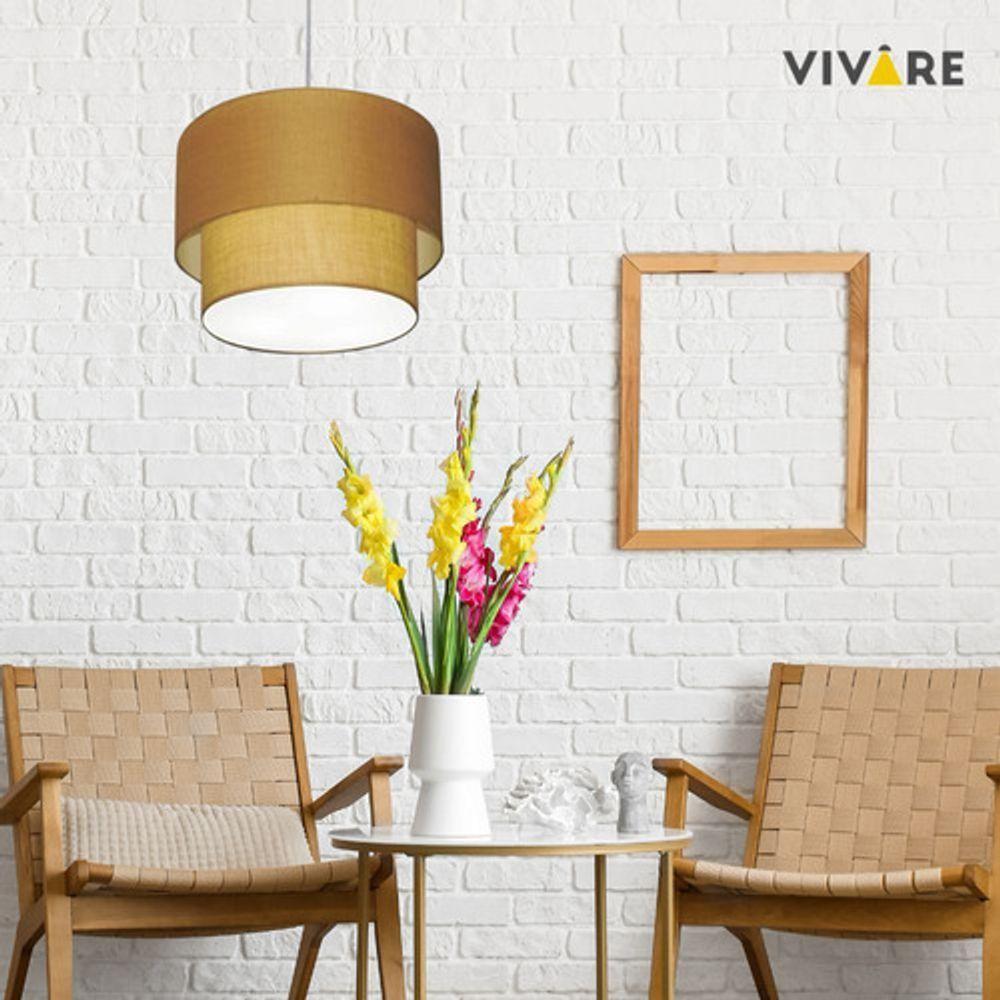 Lustre Pendente Duplo Cilíndrico Vivare Md-4353 Cúpula Em Tecido 60x50cm - Bivolt Palha 127/220v - 6