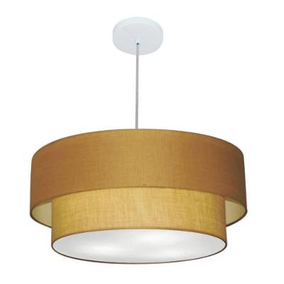 Lustre Pendente Duplo Cilíndrico Vivare Md-4353 Cúpula Em Tecido 60x50cm - Bivolt Palha 127/220v