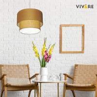 Lustre Pendente Duplo Cilíndrico Vivare Md-4353 Cúpula Em Tecido 60x50cm - Bivolt Palha 127/220v - 3