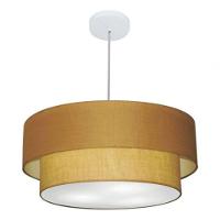 Lustre Pendente Duplo Cilíndrico Vivare Md-4353 Cúpula Em Tecido 60x50cm - Bivolt Palha 127/220v