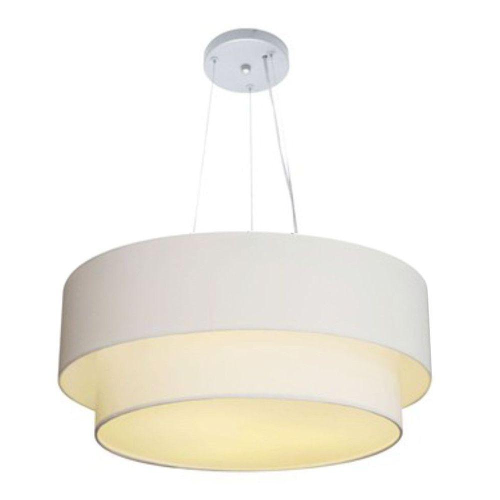 Lustre Pendente Duplo Cilíndrico Vivare Md-4371 Cúpula Tecido 80x70cm - Bivolt Branco 127/220v - 1