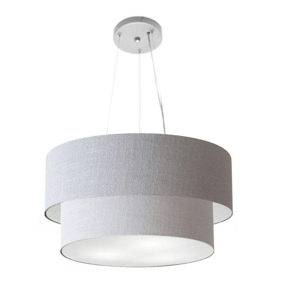 Lustre Pendente Duplo Cilíndrico Vivare Md-4369 Cúpula Em Tecido 45x40cm - Bivolt Rustico-cinza 127/220v - 3