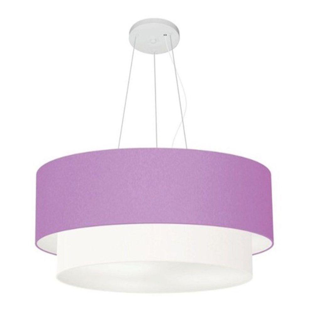 Lustre Pendente Duplo Cilíndrico Vivare Md-4371 Cúpula Em Tecido 80x70cm - Bivolt Lilás-branco 127/220v - 1