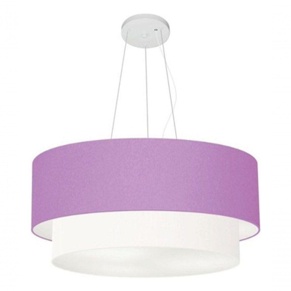 Lustre Pendente Duplo Cilíndrico Vivare Md-4371 Cúpula Em Tecido 80x70cm - Bivolt Lilás-branco 127/220v - 2