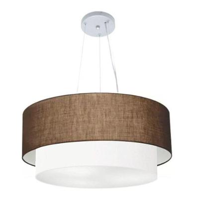 Lustre Pendente Duplo Cilíndrico Vivare Md-4370 Cúpula Em Tecido 55x50cm - Bivolt Café-branco 127/220v