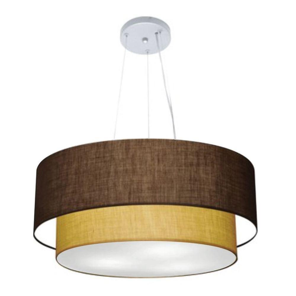 Lustre Pendente Duplo Cilíndrico Vivare Md-4385 Cúpula Tecido 90x80cm - Bivolt Café-palha 127/220v - 2