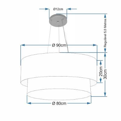 Lustre Pendente Duplo Cilíndrico Vivare Md-4385 Cúpula Tecido 90x80cm - Bivolt Café-palha 127/220v