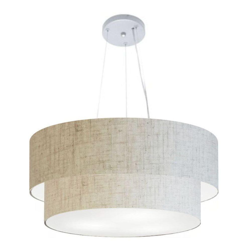 Lustre Pendente Duplo Cilíndrico Vivare Md-4371 Cúpula Tecido 80x70cm - Bivolt Rustico-bege 127/220v - 1