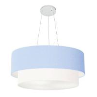 Lustre Pendente Duplo Cilíndrico Vivare Md-4371 Cúpula Em Tecido 80x70cm - Bivolt Azul-bebê-branco 127/220v - 1