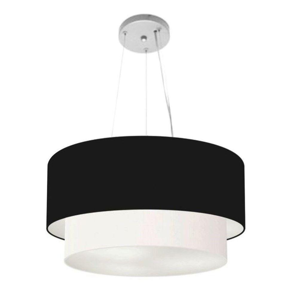 Lustre Pendente Duplo Cilíndrico Vivare Md-4370 Cúpula Em Tecido 55x50cm - Bivolt Preto-branco 127/220v - 3