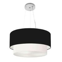 Lustre Pendente Duplo Cilíndrico Vivare Md-4370 Cúpula Em Tecido 55x50cm - Bivolt Preto-branco 127/220v - 1