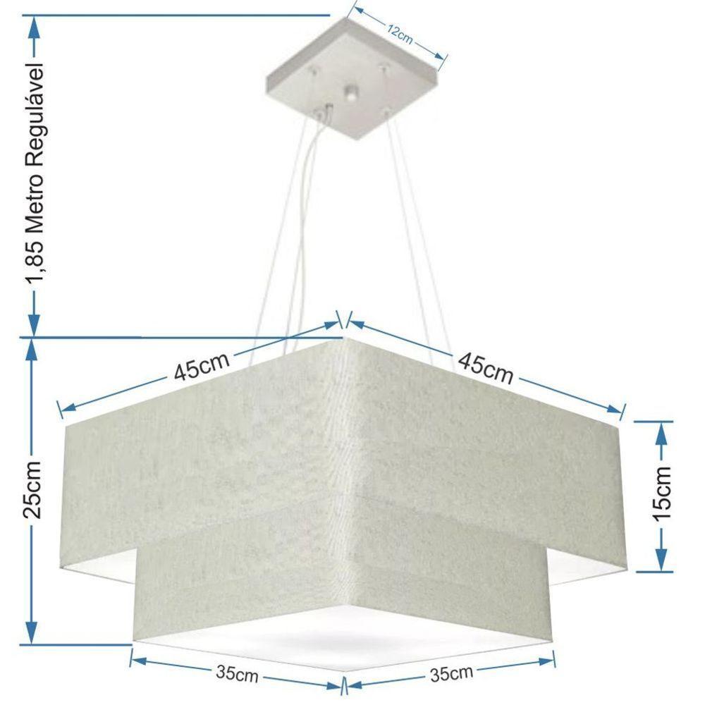 Lustre Pendente Duplo Quadrado Vivare Md-4344 Cúpula Em Tecido 45x35cm - Bivolt 127/220v Rustico-cinza - 2
