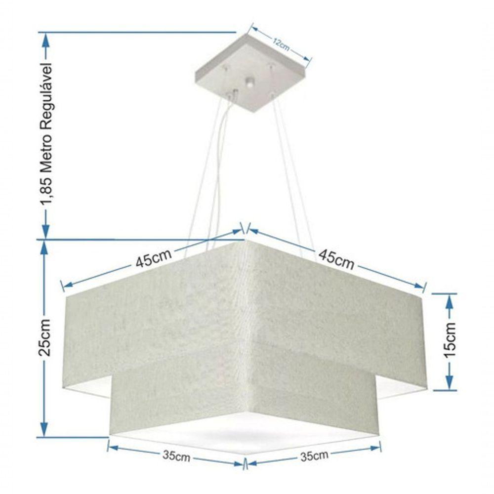 Lustre Pendente Duplo Quadrado Vivare Md-4344 Cúpula Em Tecido 45x35cm - Bivolt 127/220v Rustico-cinza - 5